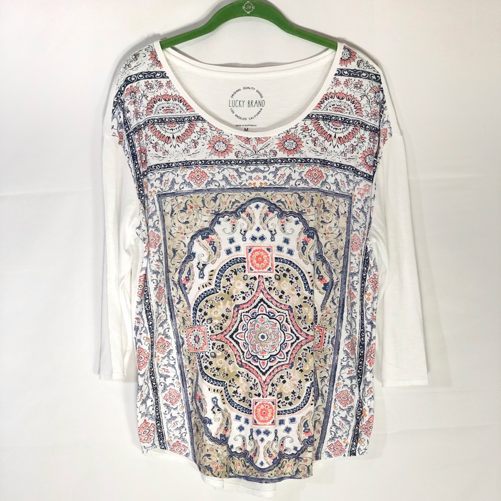 Lucky Brand Blue/White Ragland Sleeves Top!